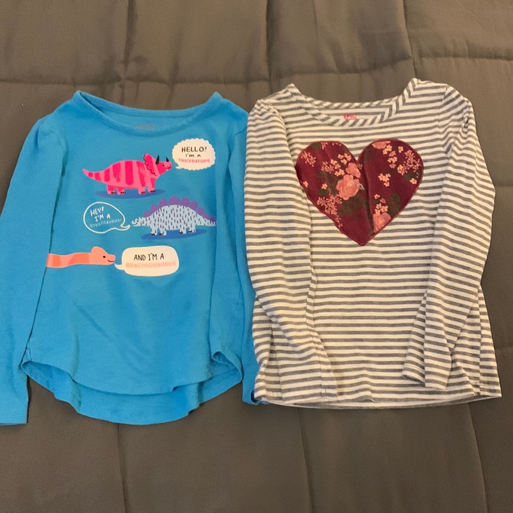 Lot 2 Long Sleeves Dinosaur Heart Girls 5T